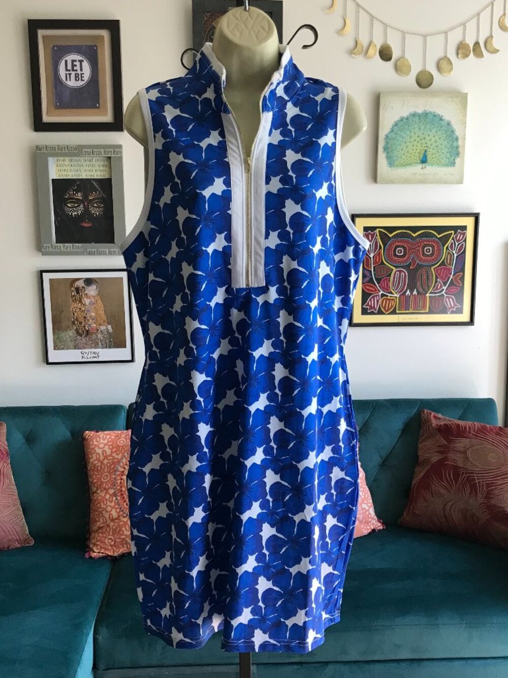JESS LEA size XL Blue & White Floral Sleeveless Everyday Zipper Dress NWT